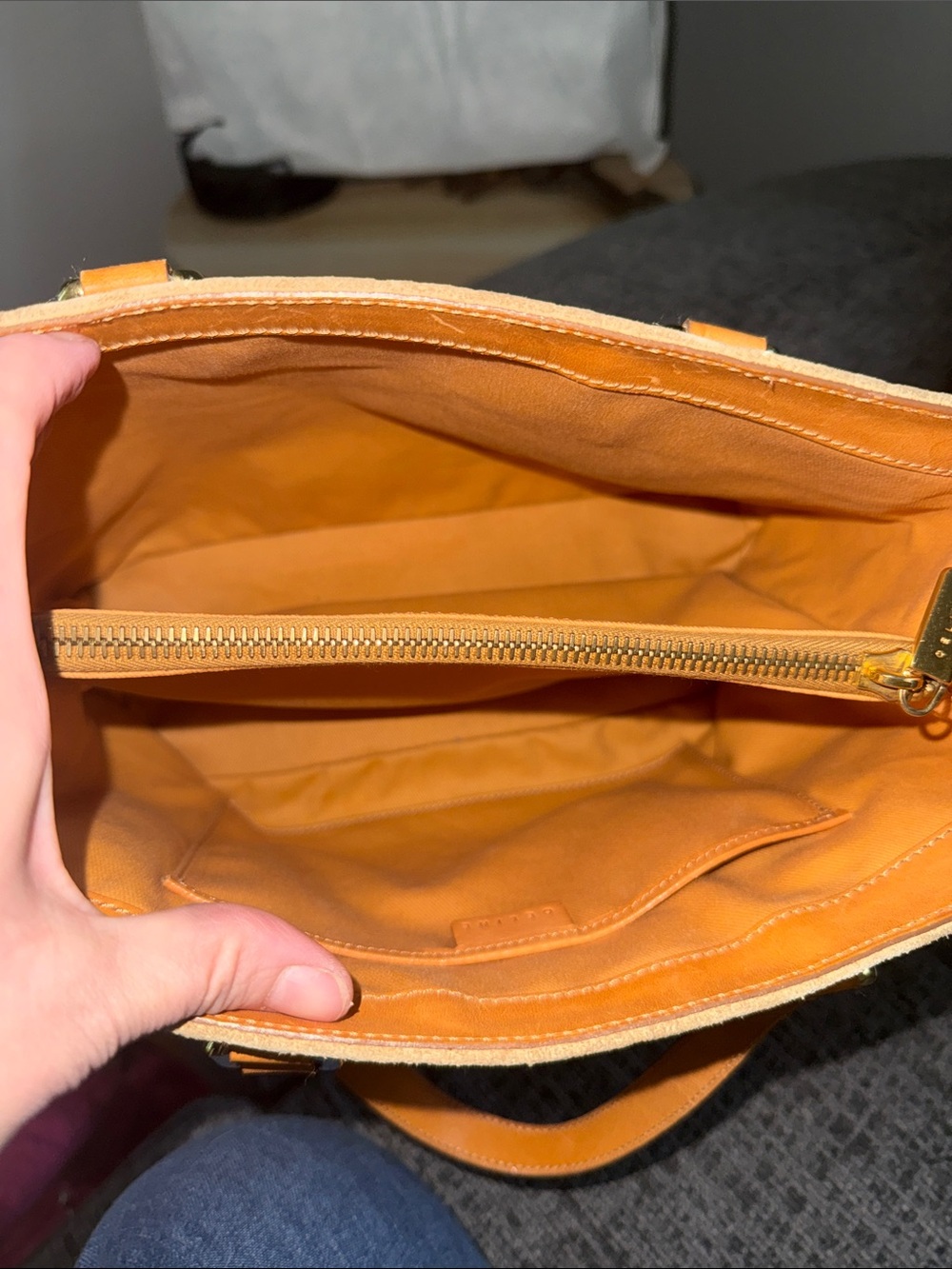 Authentic Celine Camel Suede Leather Macadam Monogram Vintage Celine Tote!Rare. - Picture 11 of 13
